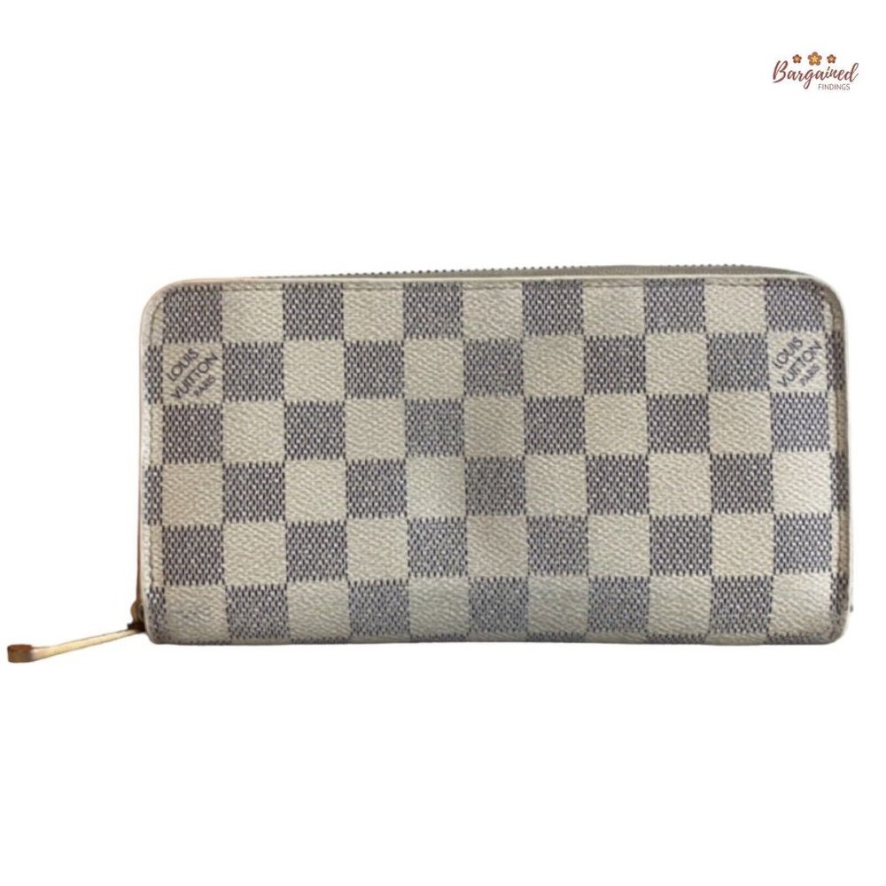 Authentic Louis Vuitton Damier Azur Canvas Leather Zippy Organizer Wallet CA3009